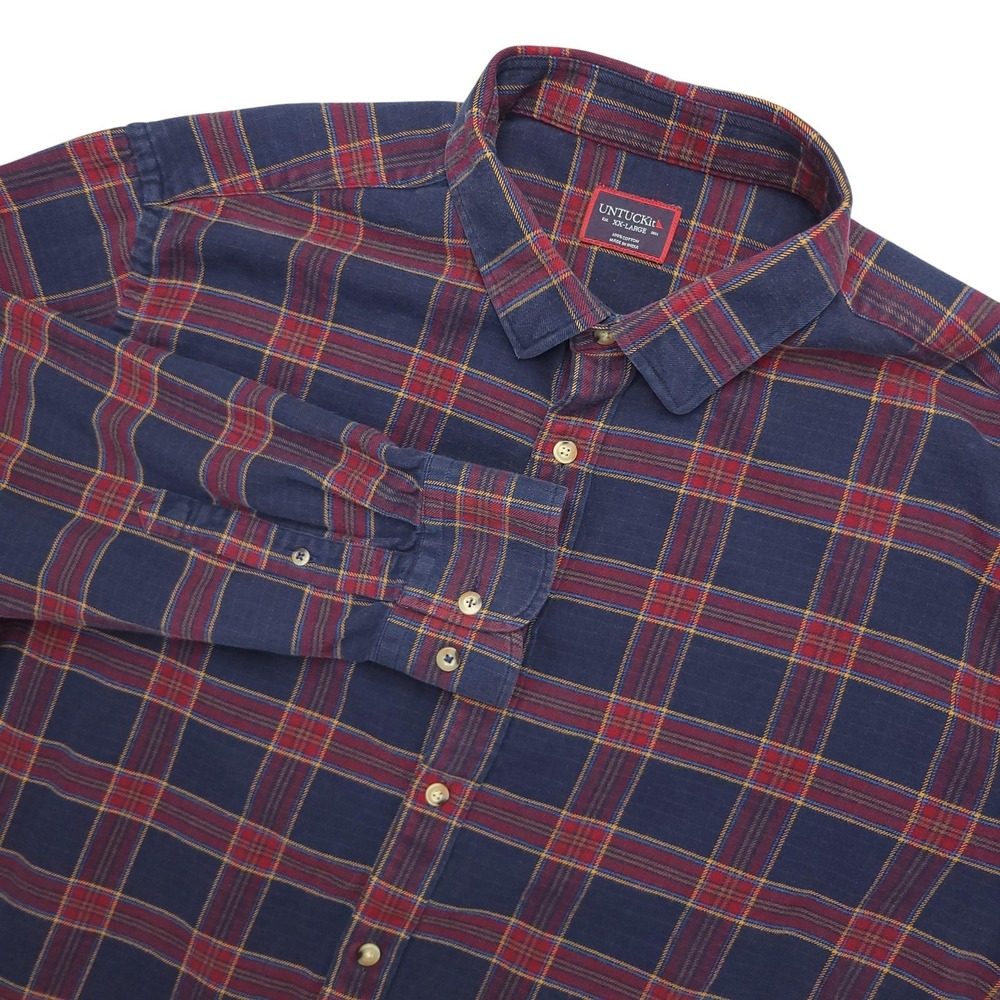UNTUCKit Rosato Shirt Mens 2XL Blue Plaid Flannel Long Sleeve Button Up Casual
